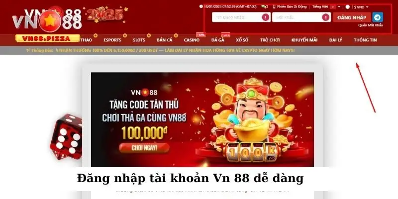 Đăng nhập tài khoản Vn 888 dễ dàng