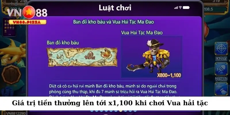 Giá trị thưởng lớn tại Vua hải tặc Vn888 lên tới x1,100 lần